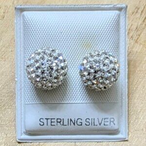 🆕.925 STERLING SILVER ROUND CRYSTAL BALL SHAMBALLA STUD EARRINGS - UNISEX